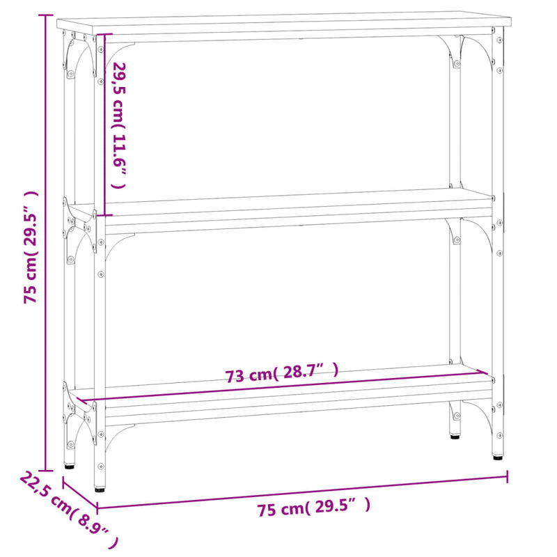 Konsollbord sonoma eik 75x22,5x75 cm konstruert tre