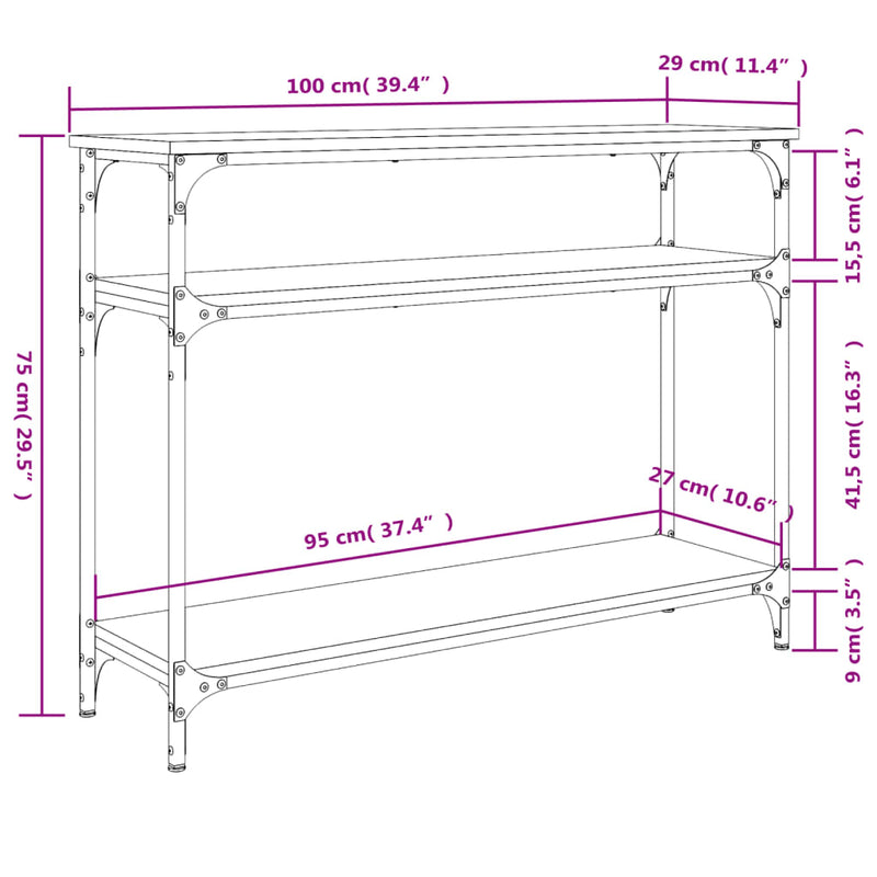 Konsollbord røkt eik 100x29x75 cm konstruert tre