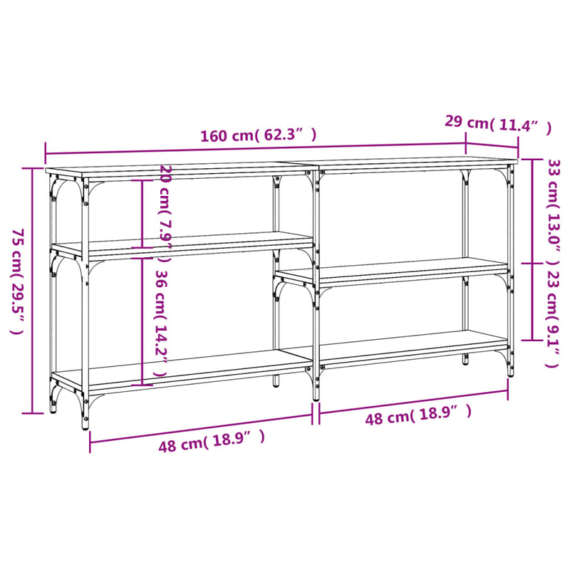 Konsollbord svart 160x29x75 cm konstruert tre