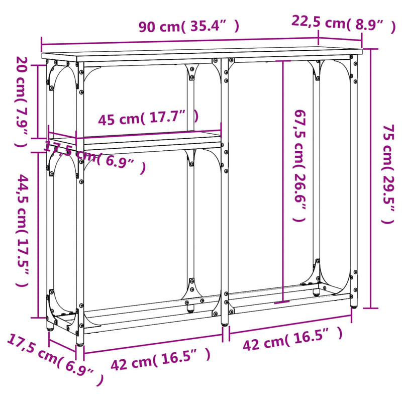 Konsollbord sonoma eik 90x22,5x75 cm konstruert tre