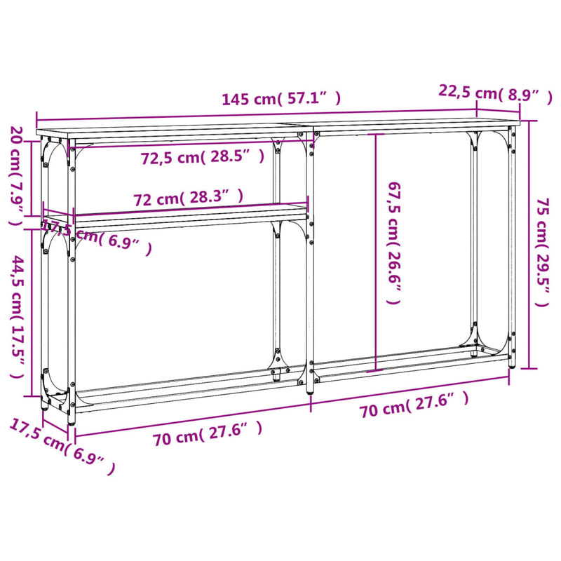 Konsollbord røkt eik 145x22,5x75 cm konstruert tre