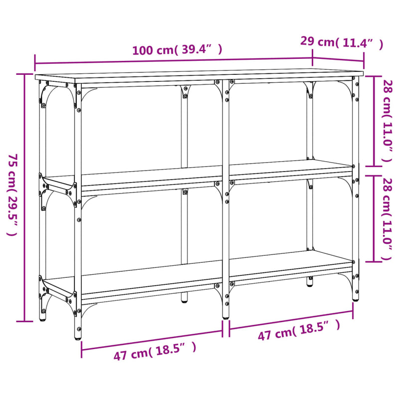 Konsollbord sonoma eik 100x29x75 cm konstruert tre