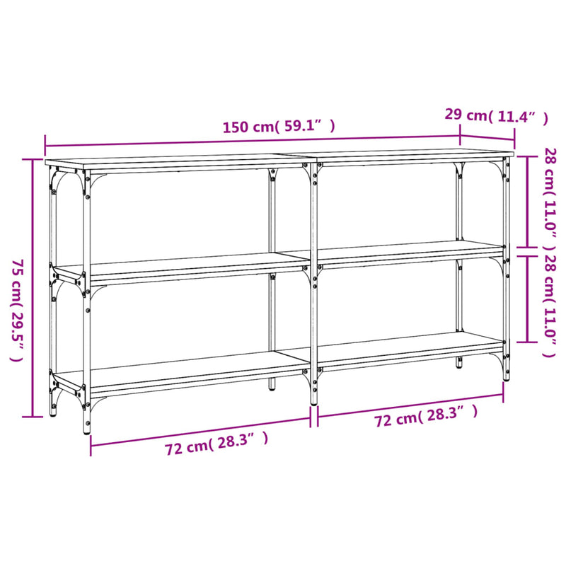 Konsollbord røkt eik 150x29x75 cm konstruert tre