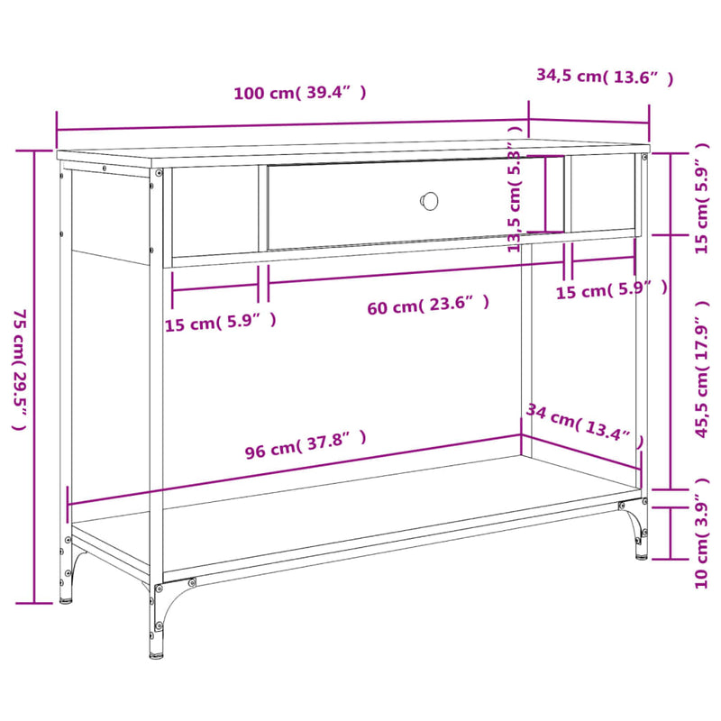 Konsollbord svart 100x34,5x75 cm konstruert tre