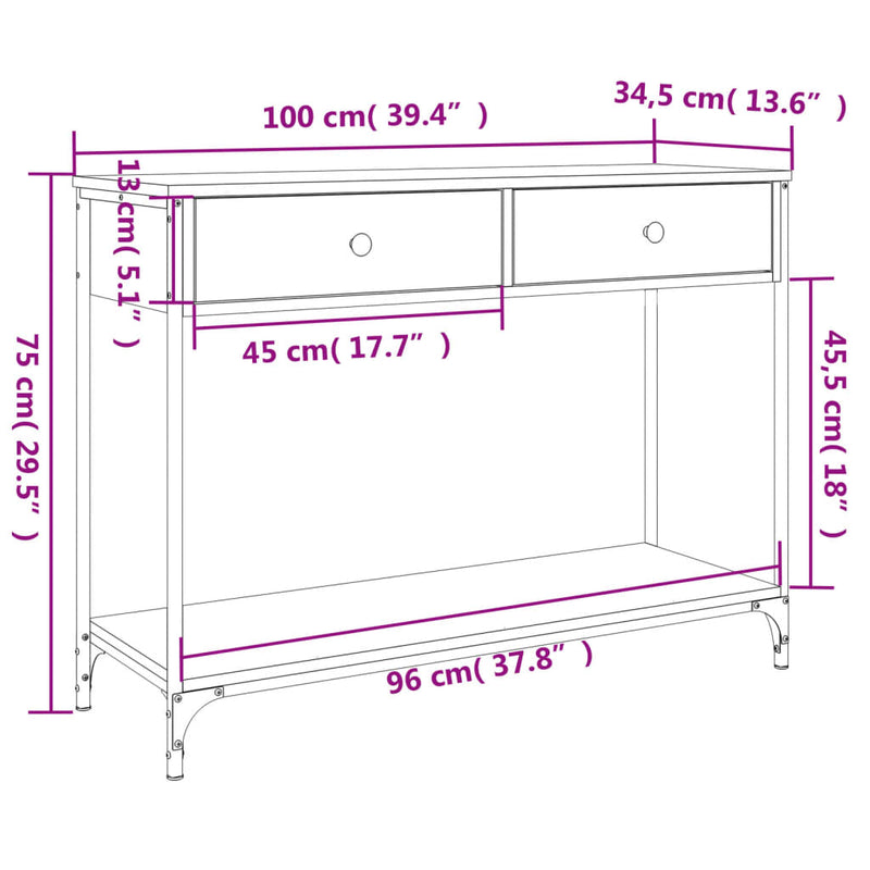 Konsollbord svart 100x34,5x75 cm konstruert tre