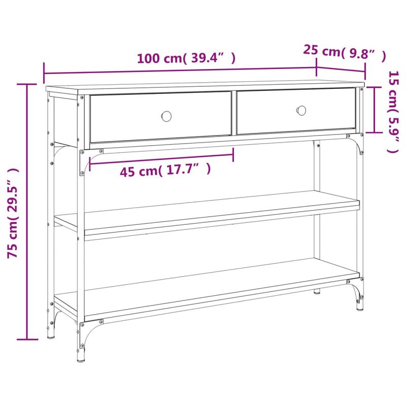 Konsollbord svart 100x25x75 cm konstruert tre