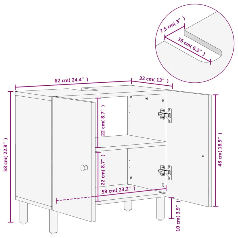 Servantskap svart 62x33x58 cm heltre mango