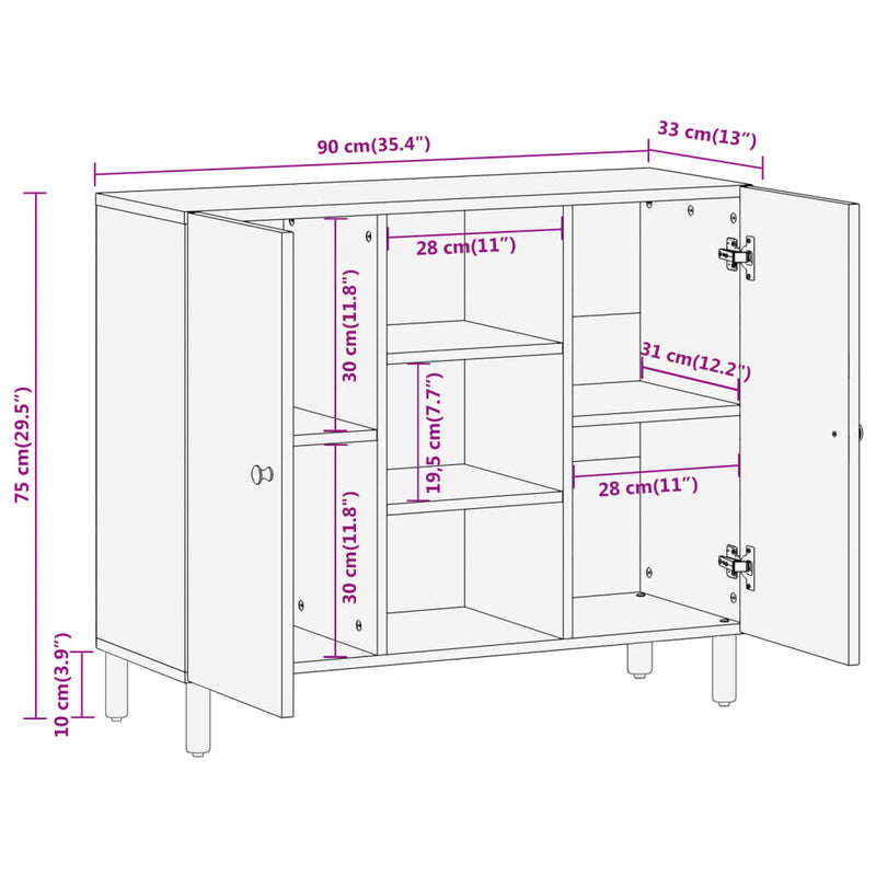 Sideskap 90x33x75 cm heltre mango