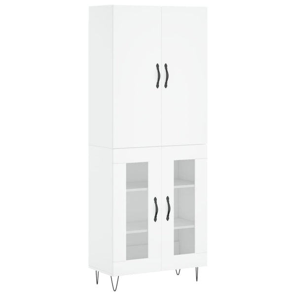 Highboard hvit 69,5x34x180 cm konstruert tre