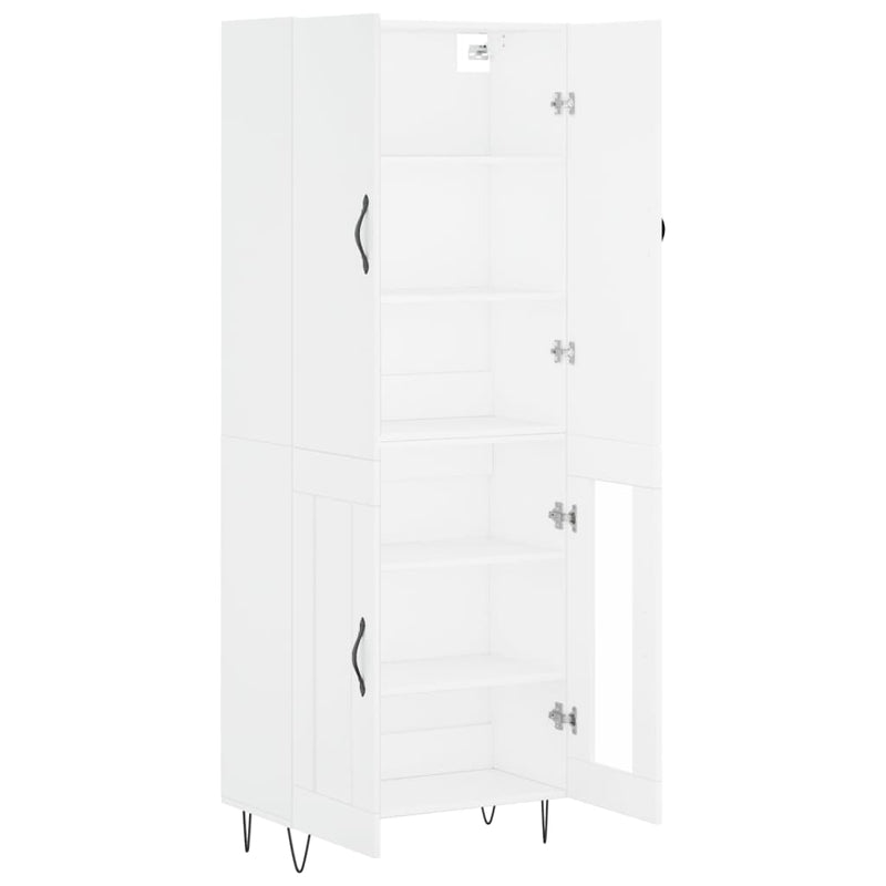 Highboard hvit 69,5x34x180 cm konstruert tre