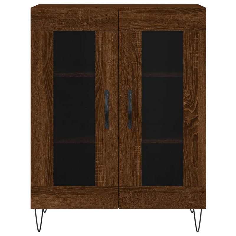 Highboard brun eik 69,5x34x180 cm konstruert tre