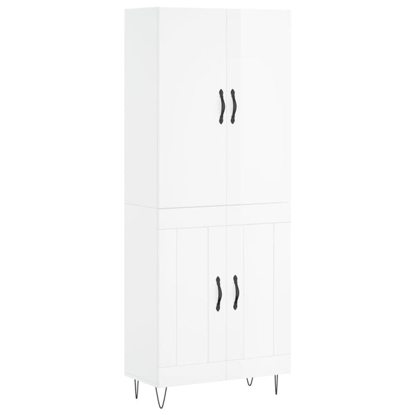 Highboard høyglans hvit 69,5x34x180 cm konstruert tre