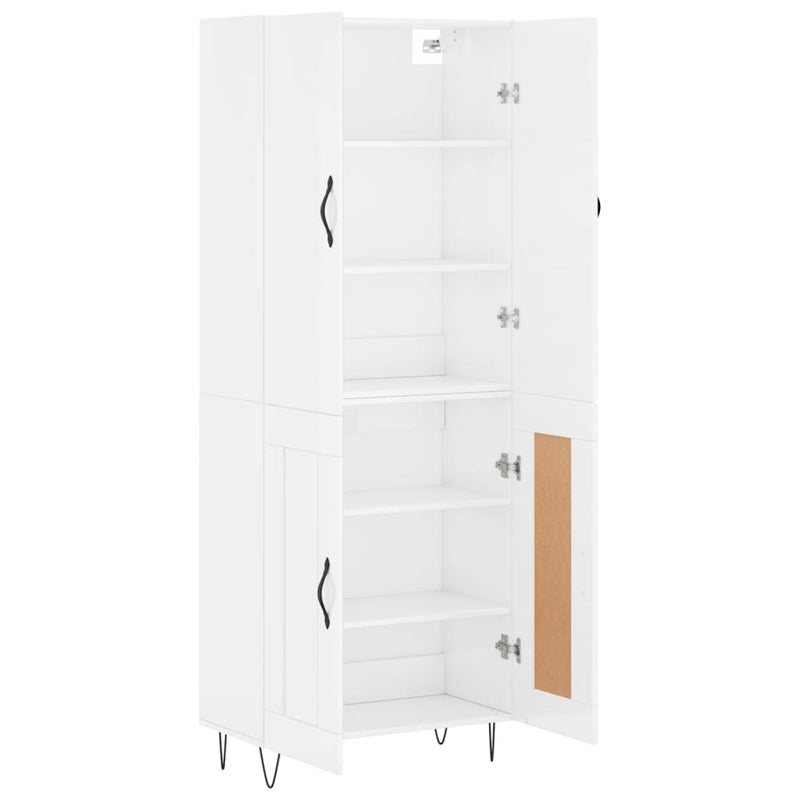 Highboard høyglans hvit 69,5x34x180 cm konstruert tre