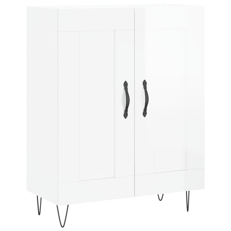 Highboard høyglans hvit 69,5x34x180 cm konstruert tre