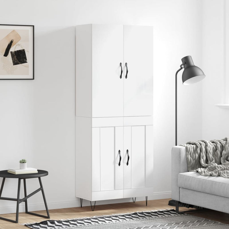 Highboard høyglans hvit 69,5x34x180 cm konstruert tre