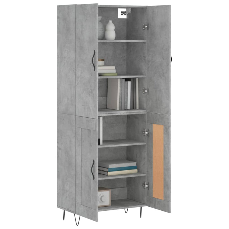 Highboard betong grå 69,5x34x180 cm konstruert tre