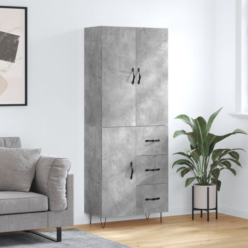 Highboard betong grå 69,5x34x180 cm konstruert tre