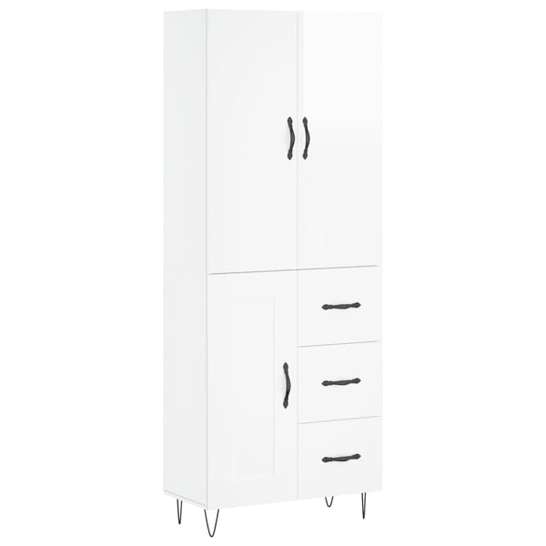 Highboard høyglans hvit 69,5x34x180 cm konstruert tre