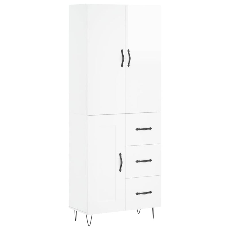 Highboard høyglans hvit 69,5x34x180 cm konstruert tre