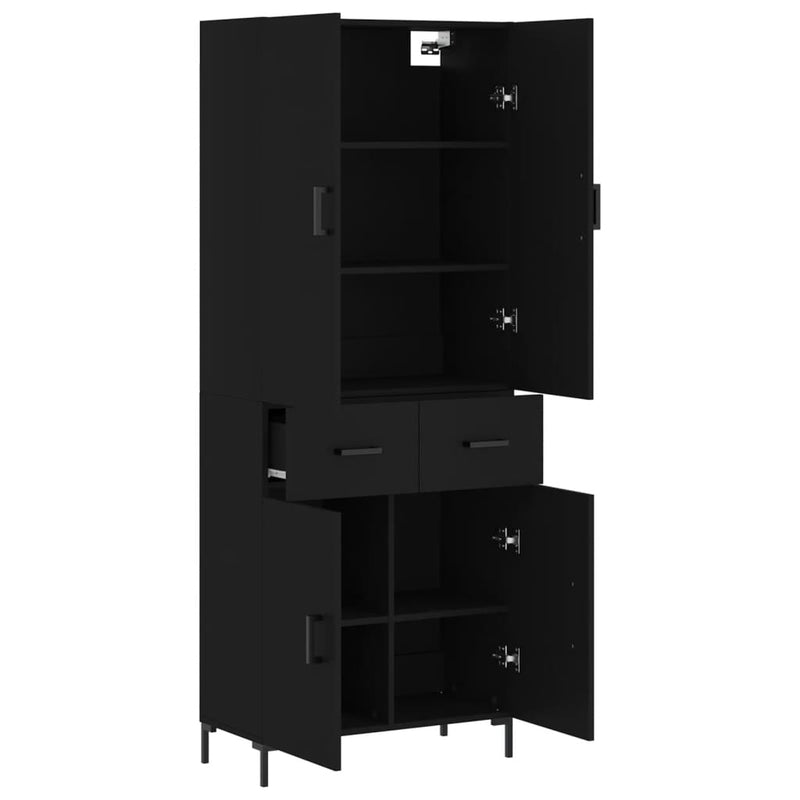 Highboard svart 69,5x34x180 cm konstruert tre