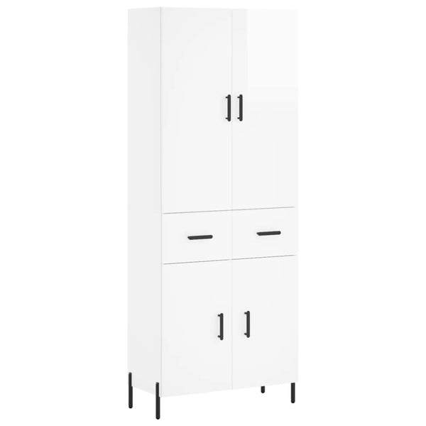 Highboard høyglans hvit 69,5x34x180 cm konstruert tre