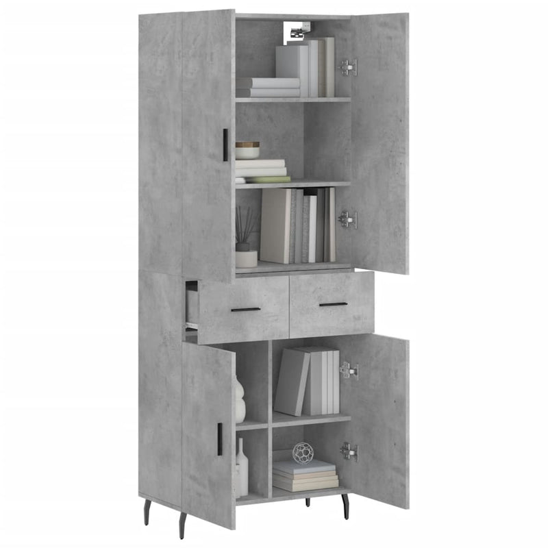 Highboard betong grå 69,5x34x180 cm konstruert tre