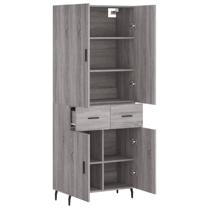 Highboard grå sonoma 69,5x34x180 cm konstruert tre