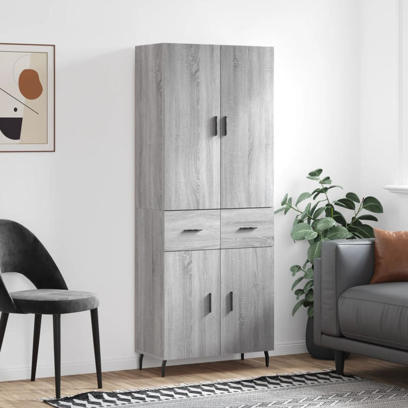 Highboard grå sonoma 69,5x34x180 cm konstruert tre