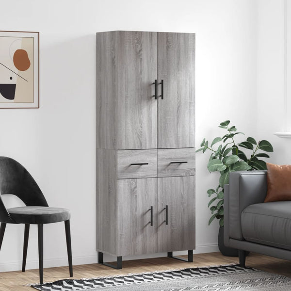 Highboard grå sonoma 69,5x34x180 cm konstruert tre