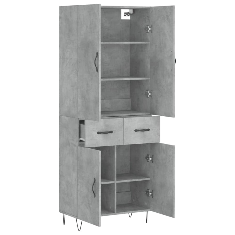 Highboard betong grå 69,5x34x180 cm konstruert tre