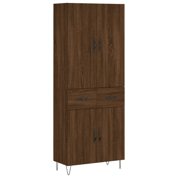 Highboard brun eik 69,5x34x180 cm konstruert tre