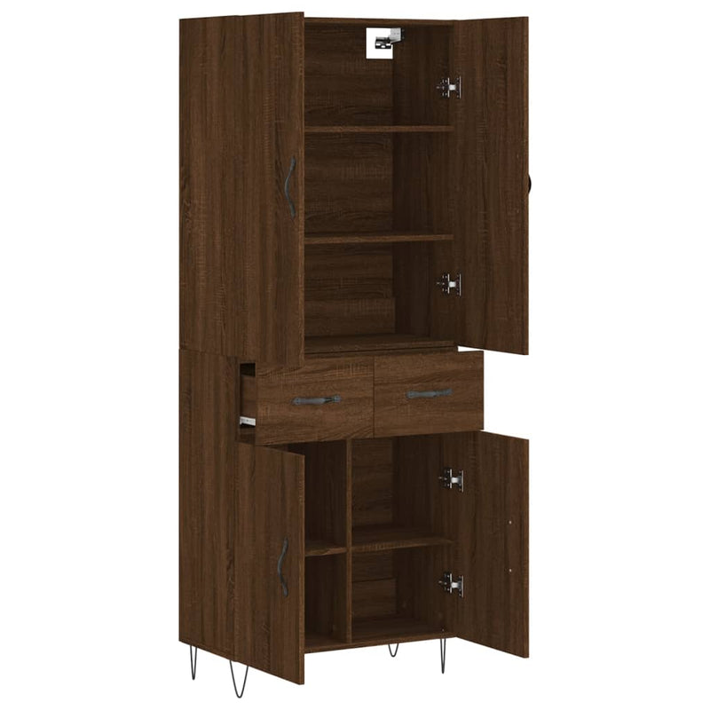 Highboard brun eik 69,5x34x180 cm konstruert tre