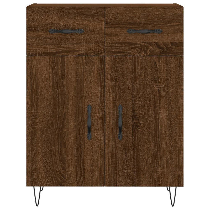 Highboard brun eik 69,5x34x180 cm konstruert tre