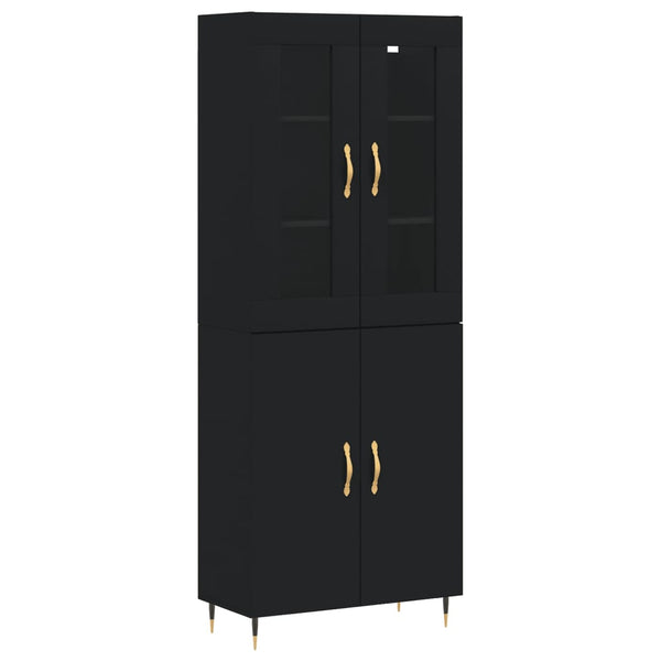 Highboard svart 69,5x34x180 cm konstruert tre