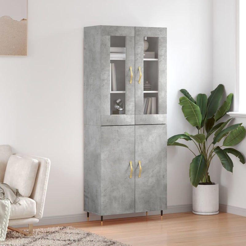 Highboard betong grå 69,5x34x180 cm konstruert tre