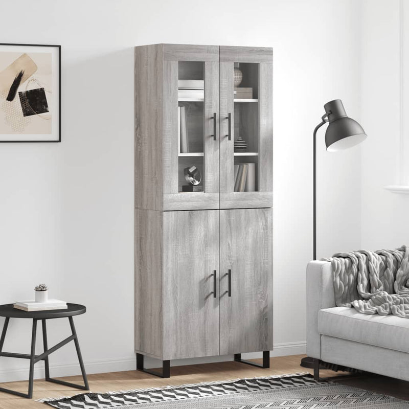 Highboard grå sonoma 69,5x34x180 cm konstruert tre