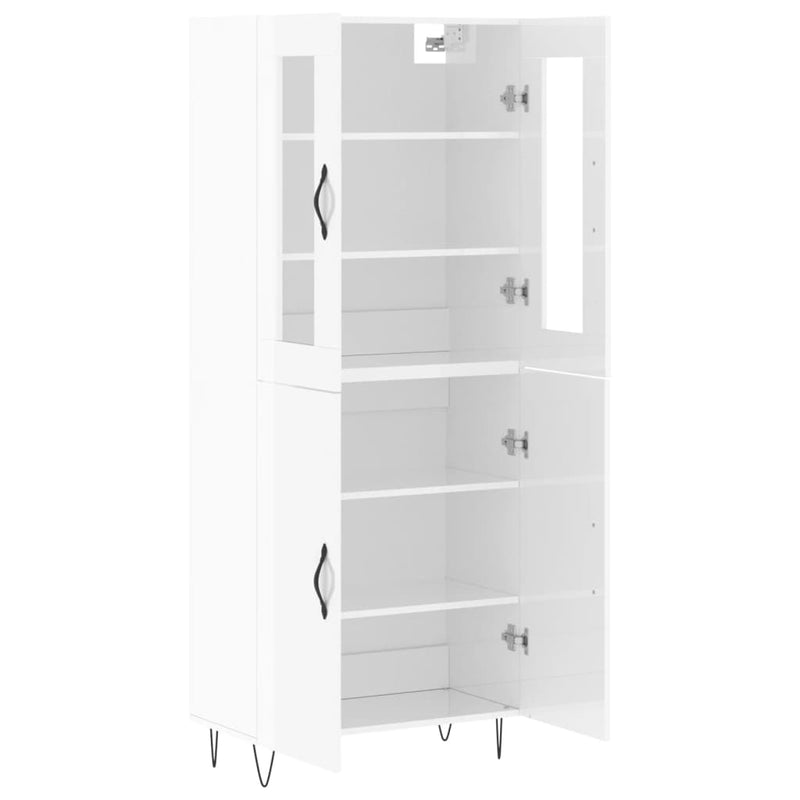 Highboard høyglans hvit 69,5x34x180 cm konstruert tre