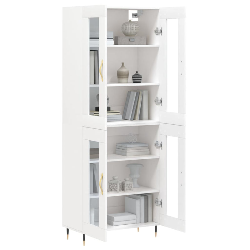 Highboard hvit 69,5x34x180 cm konstruert tre