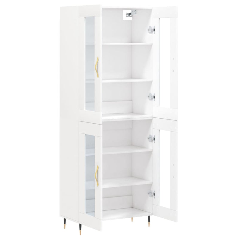 Highboard hvit 69,5x34x180 cm konstruert tre