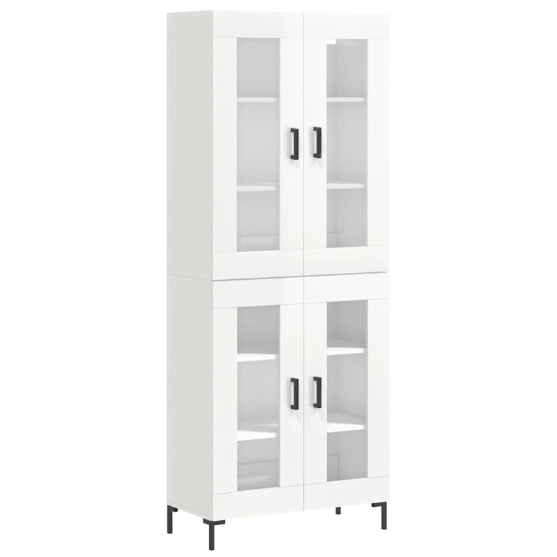 Highboard høyglans hvit 69,5x34x180 cm konstruert tre