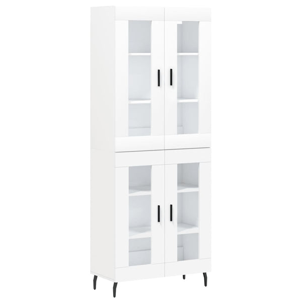 Highboard hvit 69,5x34x180 cm konstruert tre