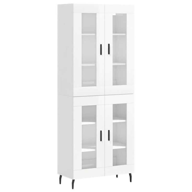 Highboard høyglans hvit 69,5x34x180 cm konstruert tre