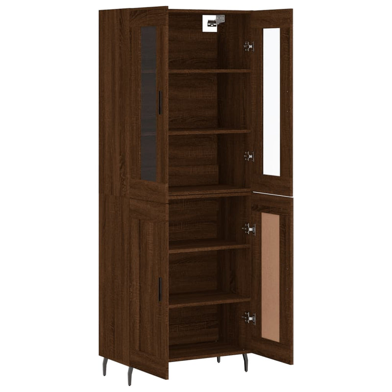 Highboard brun eik 69,5x34x180 cm konstruert tre