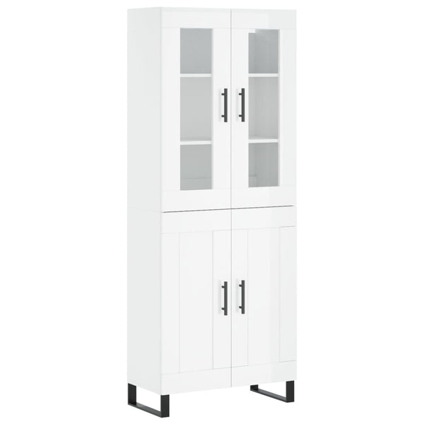 Highboard høyglans hvit 69,5x34x180 cm konstruert tre