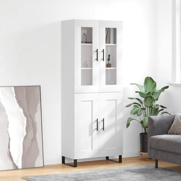 Highboard høyglans hvit 69,5x34x180 cm konstruert tre