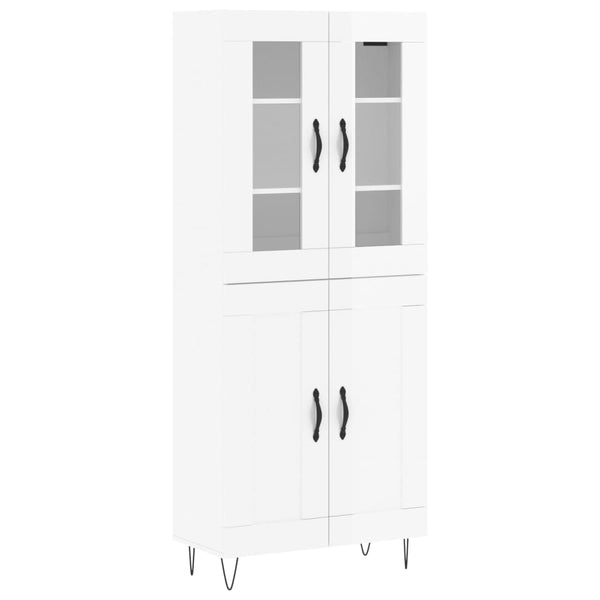 Highboard høyglans hvit 69,5x34x180 cm konstruert tre