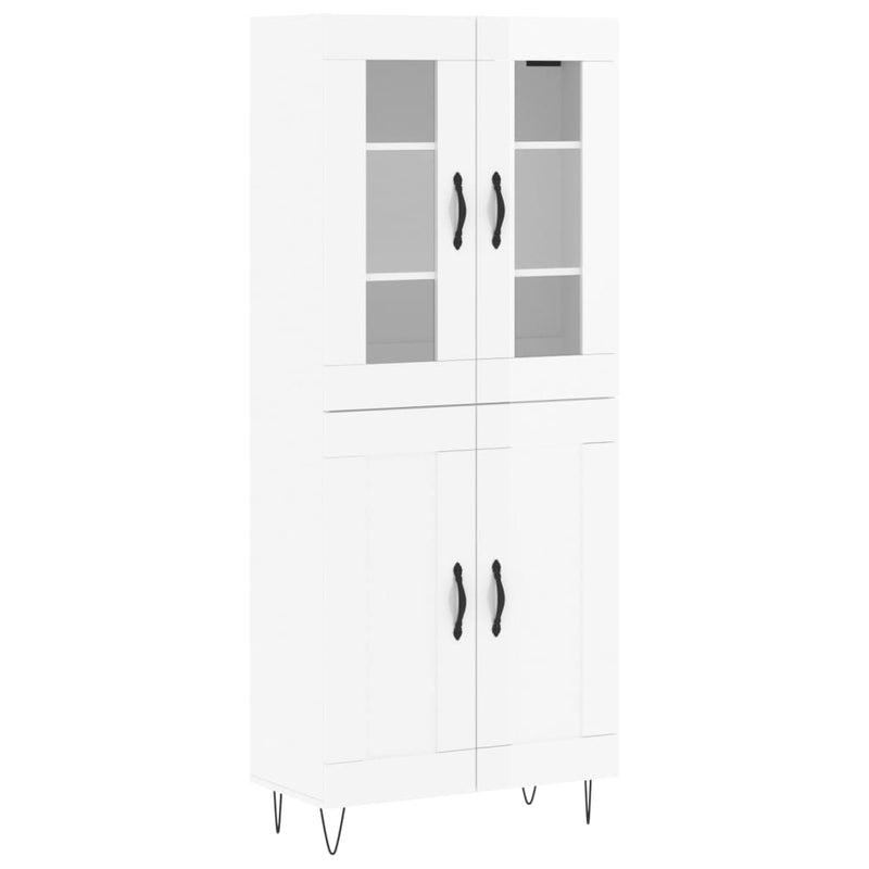 Highboard høyglans hvit 69,5x34x180 cm konstruert tre