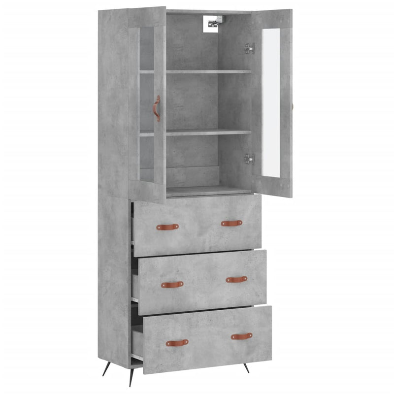 Highboard betong grå 69,5x34x180 cm konstruert tre