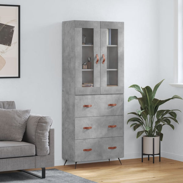 Highboard betong grå 69,5x34x180 cm konstruert tre