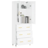 Highboard hvit 69,5x34x180 cm konstruert tre